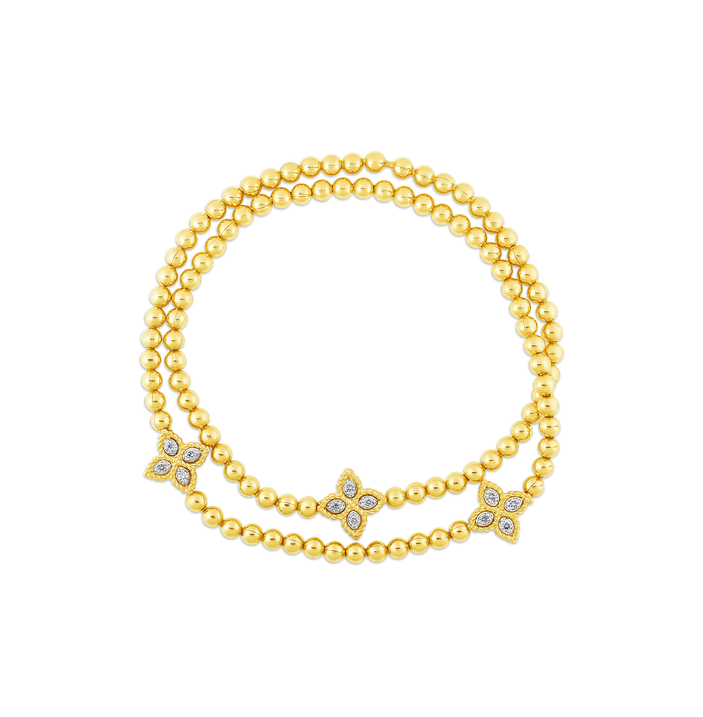 Roberto Coin Princess Flower Yellow Gold Stretchy Double Wrap Bracelet
